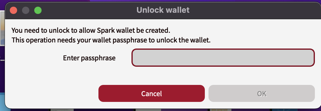 Unlock Wallet window